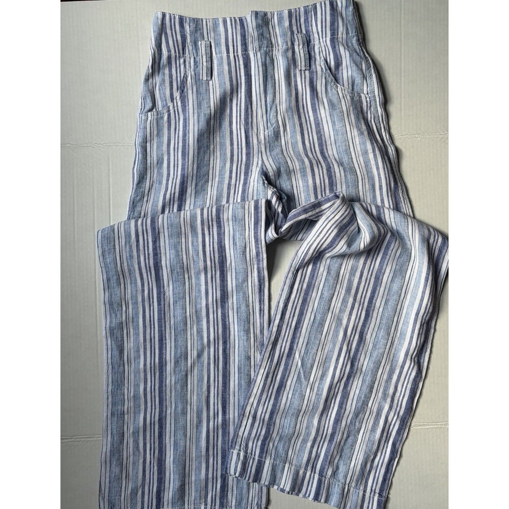Gap Women’s 000 Wide Leg Linen Blend Pants Blue White Stripe Coastal